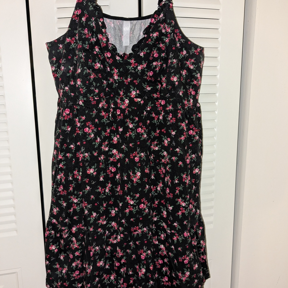 Black Floral dress with Pink Roses
